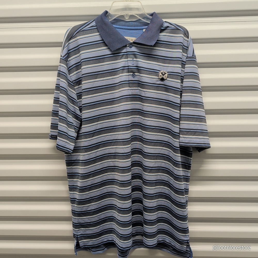 Tehama Mens Polo Shirt XXL Blue Grey Striped Polyester Golf Hang Em Dry XXL — photo 2